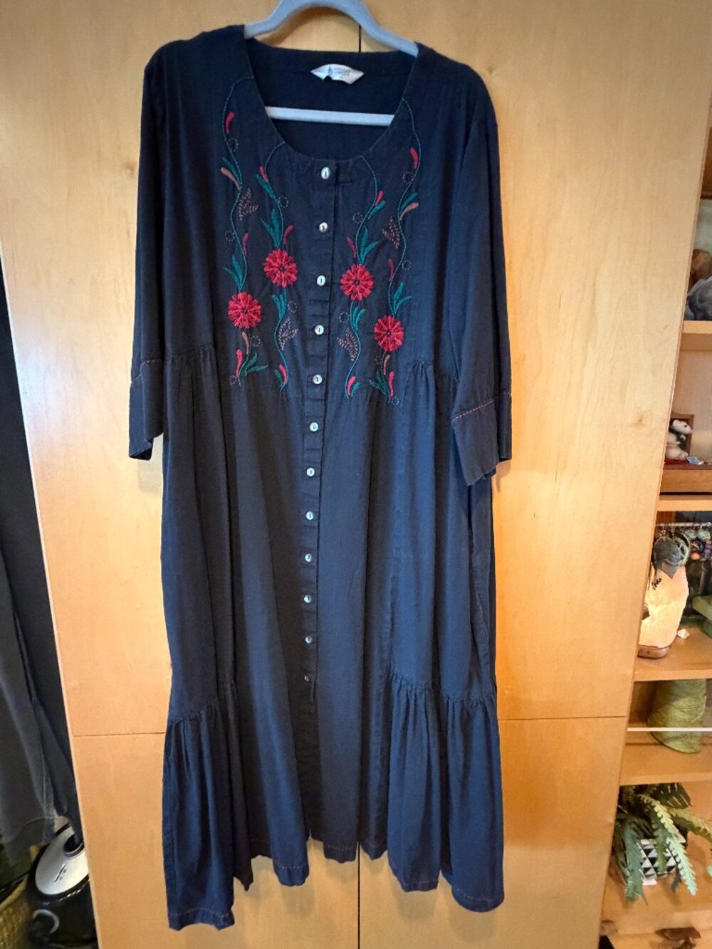 MarketPlace Handwork of India Embroidered Button Front Midi Dress 2W Plus Boho